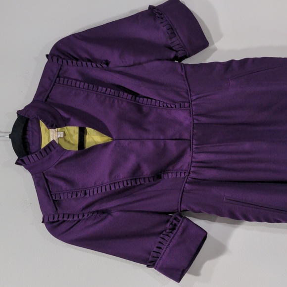 Aidan by Aidan Mattox Purple Silk Dress with Green Lining Size 0 Ruffle Blouson - Picture 2 of 10